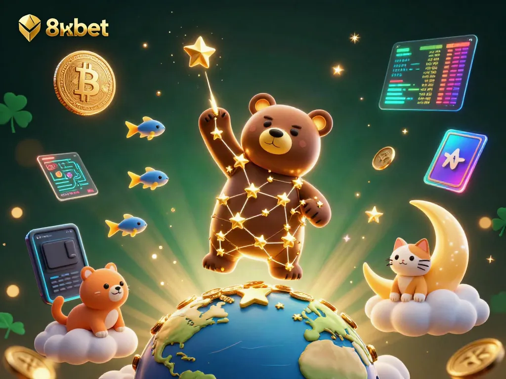 8xbet gaming scene with a celestial bear and cosmic elements celebrating online betting.
