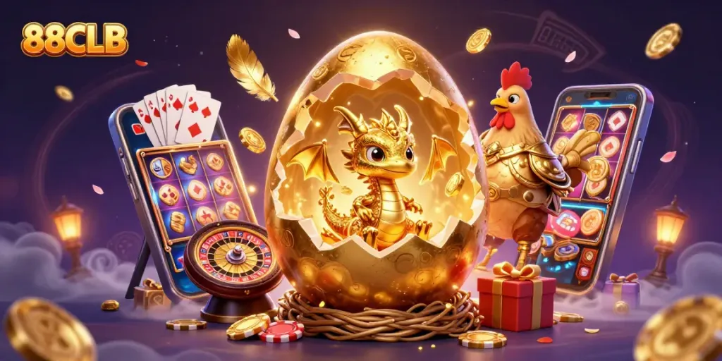 Experience 88CLB with vibrant casino-themed art showcasing gaming excitement.