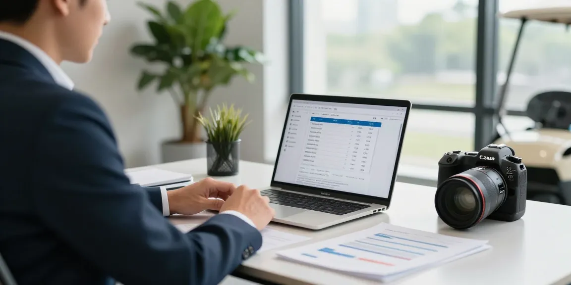Exploring golf cart financing options in a professional office setting with financial tools and documents.