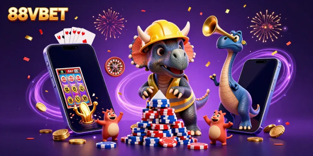 Celebrate the thrilling wins at 88VBET with a colorful 3D casino scene filled with action and excitement.