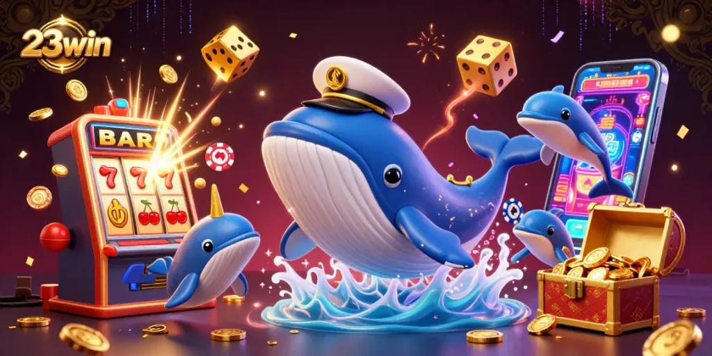 Join the thrill of winning with 23win's explosive jackpot, surrounded by magical sea creatures in a dazzling casino atmosphere.