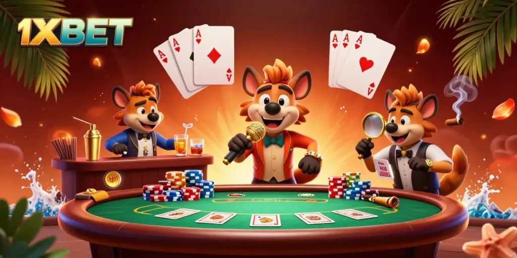 Experience exciting moments at 1XBET with our unique comedic casino scene featuring hyenas.