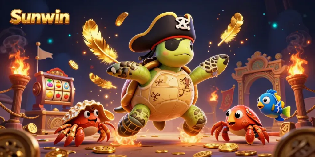 Experience the thrill of Sunwin with vibrant casino elements and cartoon characters in a detailed underwater scene.