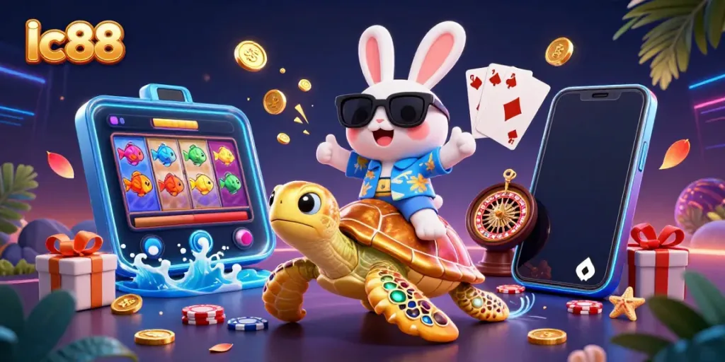 Join the fun at lc88 with the lucky rabbit and golden turtle in an exciting casino adventure!