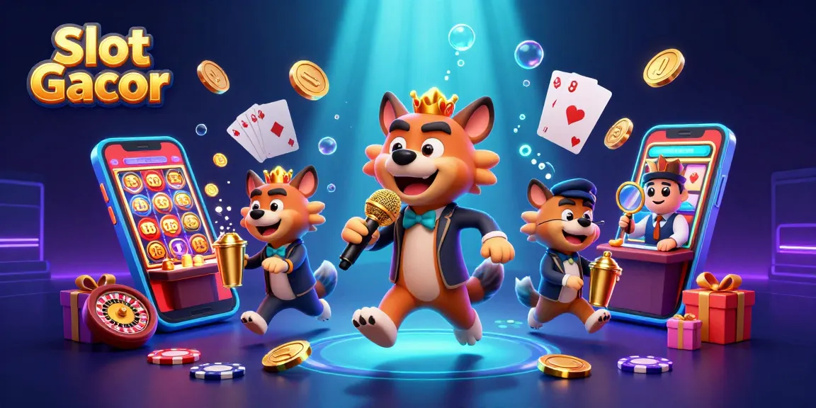 Engage in Slot Gacor thrills with hyenas in a vibrant casino scene featuring exciting gaming elements.