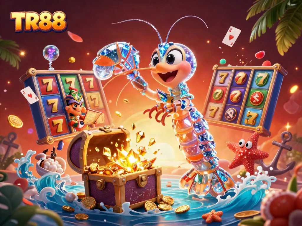Engage in exciting gameplay with TR88 as the galactic samurai mantis shrimp and starfish navigate a treasure-filled underwater casino adventure.