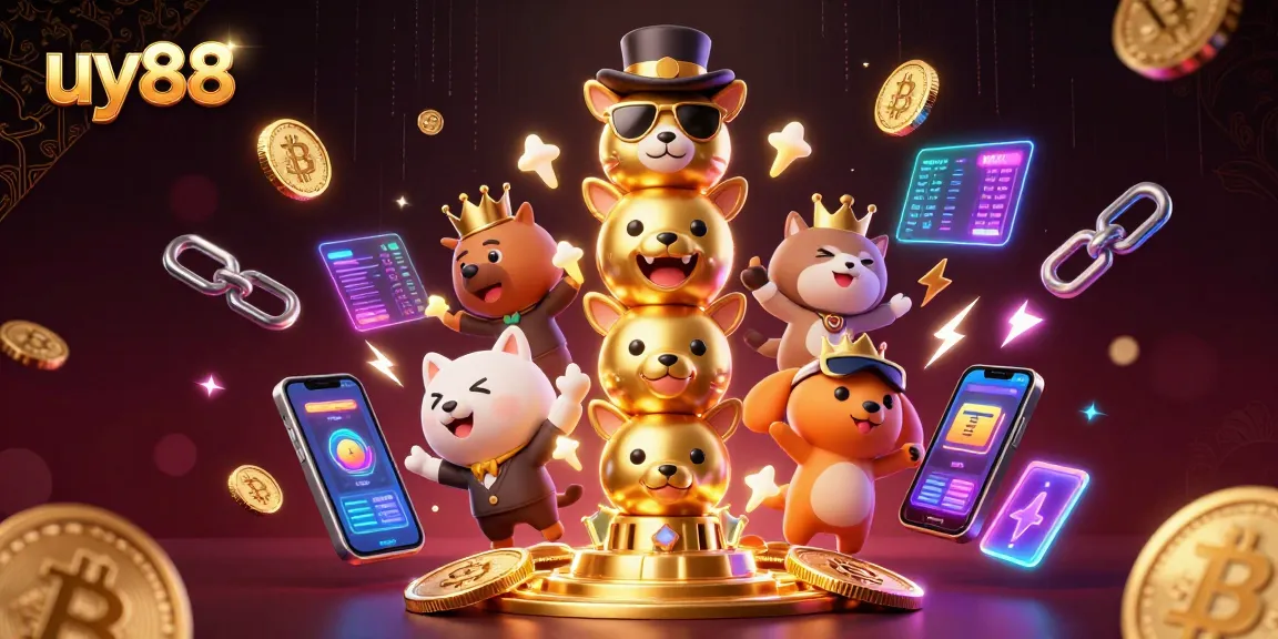uy88 captivates gamblers with vibrant casino artwork featuring crypto elements and lively animations.