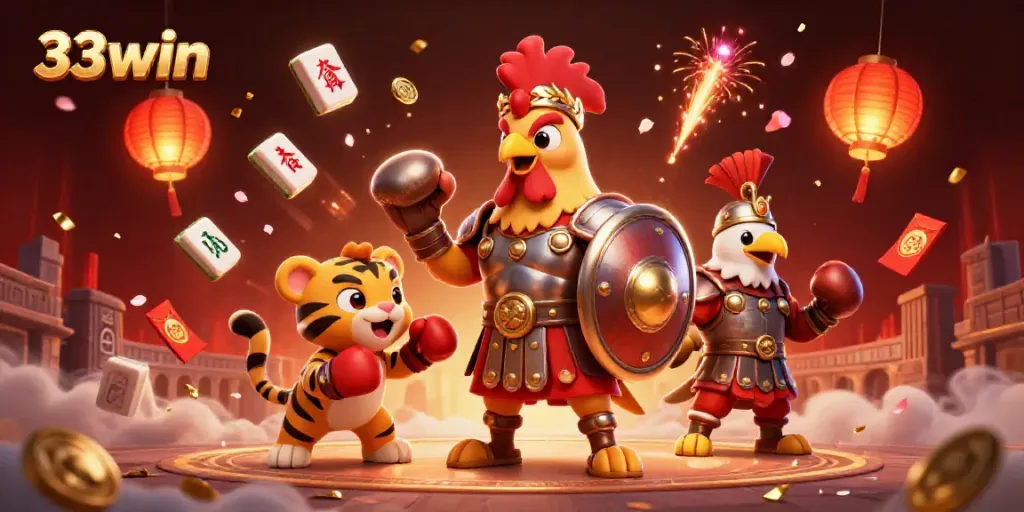 Experience the thrilling action of 33win with epic characters and vibrant casino elements in 3D.