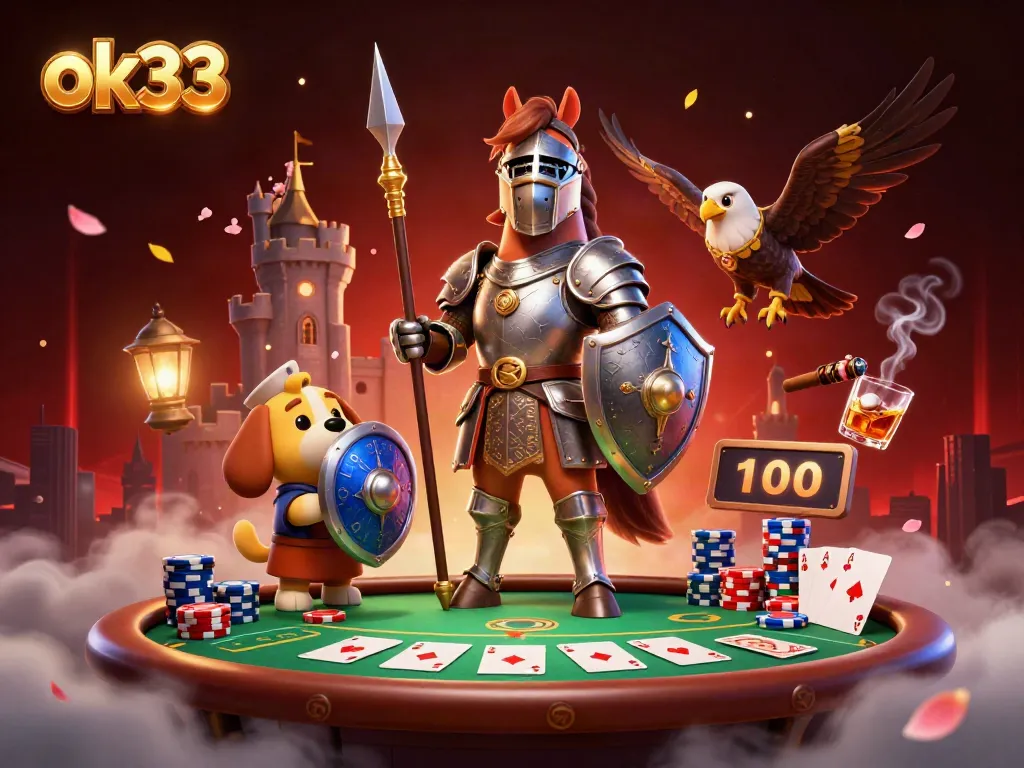 Engage in thrilling poker at ok33 with bold knights and dynamic game elements in an enchanting scene.