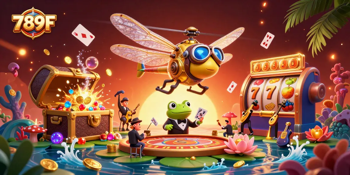 Experience exciting games at 789F with a vibrant casino scene, featuring unique characters and activities.