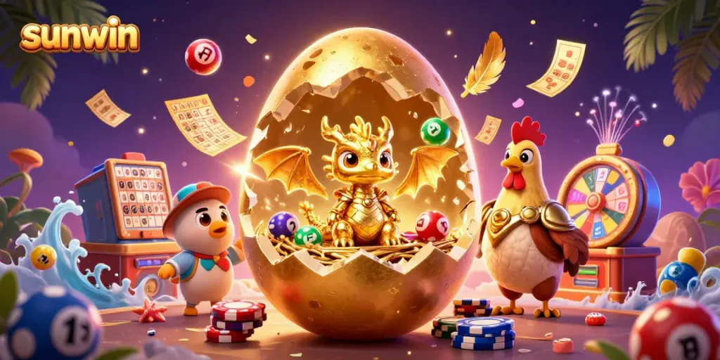 Engage in thrilling rewards at sunwin with a golden dragon amidst vibrant casino elements.