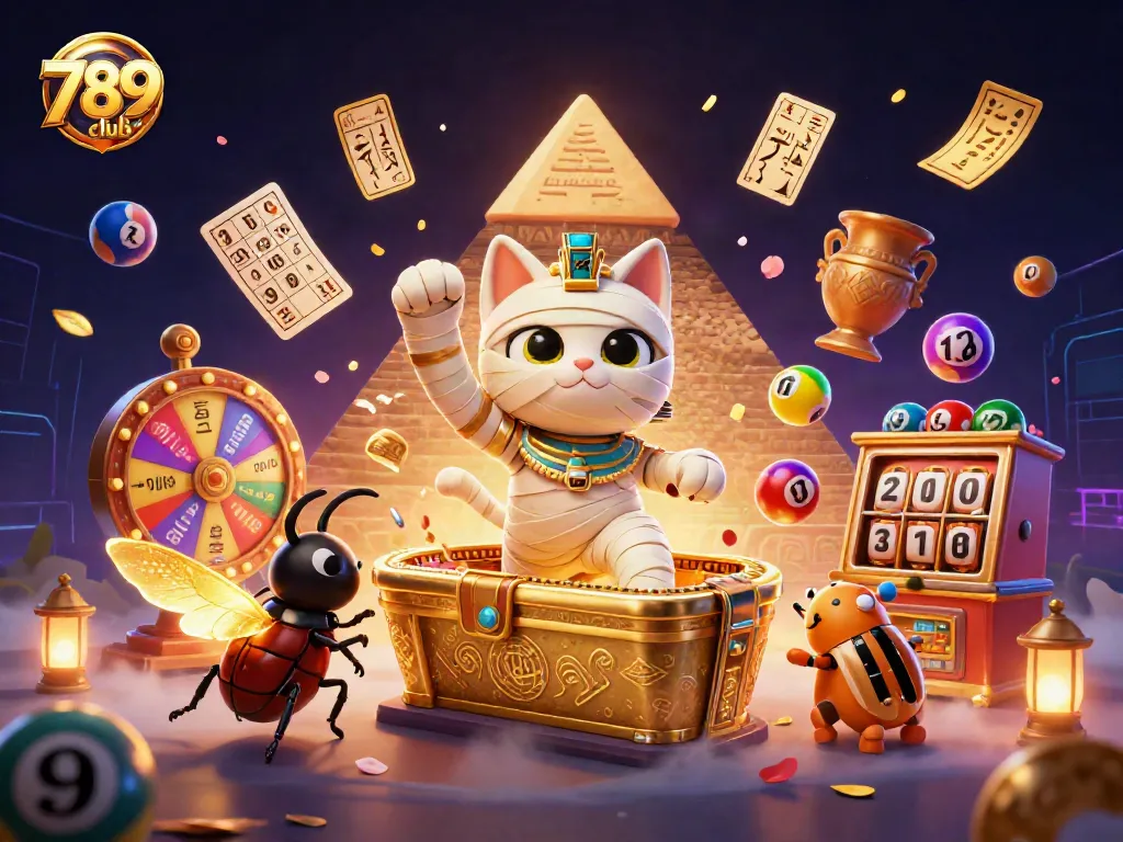 Engage with the thrilling 789club casino experience, featuring a vibrant 3D cat and golden elements.