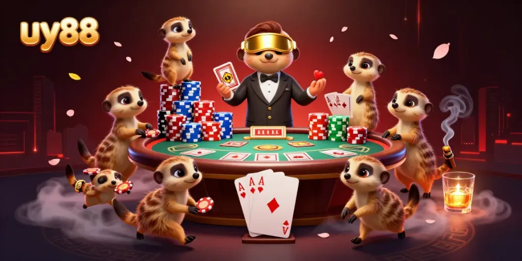 Experience the thrill of uy88 with meerkats managing a vibrant casino scene.
