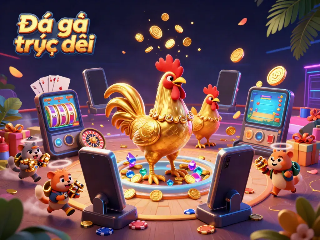 Experience Đá gà trực tiếp with thrilling cockfighting action and vibrant visuals of competitive roosters.