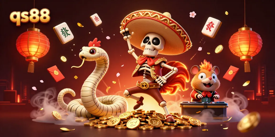Experience thrilling gaming today with qs88's vibrant 3D casino illustration combining excitement and festive elements.