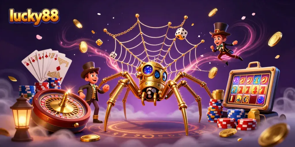 Experience thrilling casino action with lucky88 in this captivating 3D illustration full of exciting elements.