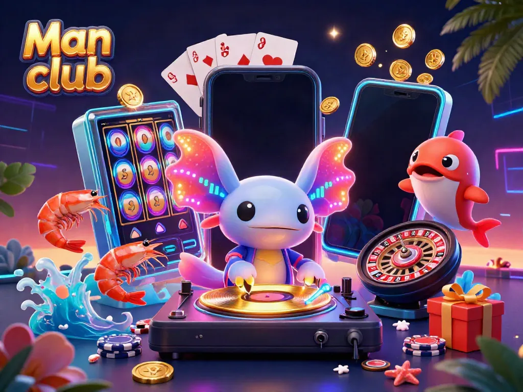 Experience the vibrant gaming atmosphere at Man club with dynamic characters and engaging casino elements.
