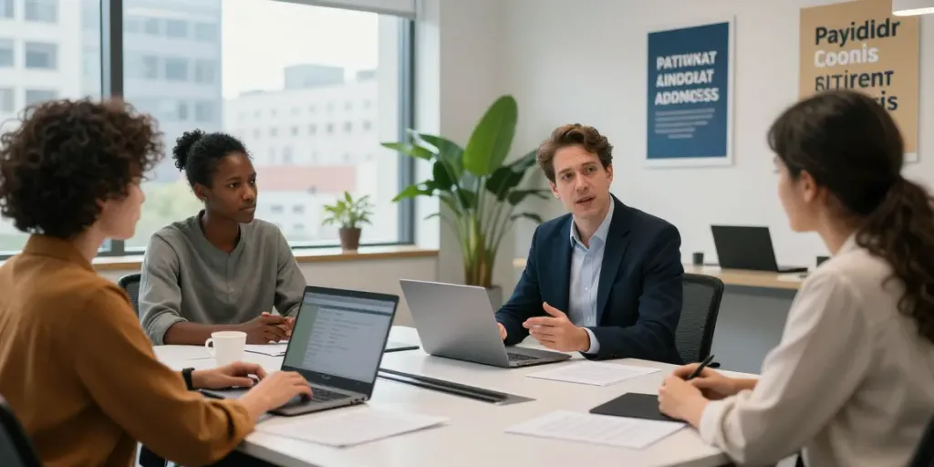 Payday Loans Co Alberta consultation scene with a financial advisor and client.