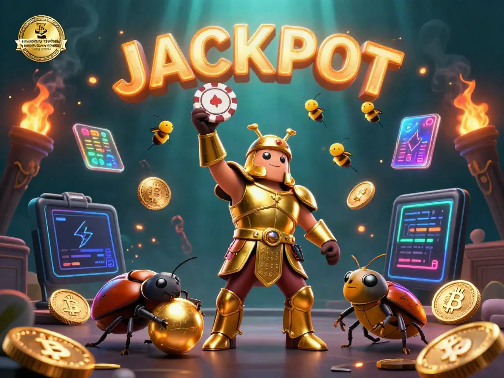 An interactive scene depicting Atlanta criminal defense attorneys for drug arrests, featuring cartoon beetles celebrating a victory with poker chips and high-energy casino visuals.