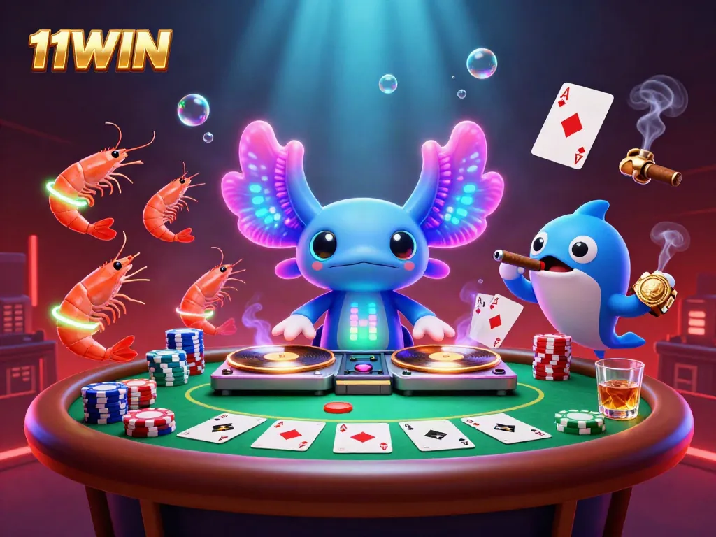 Experience the excitement of 11WIN with vibrant casino elements and lively characters in a dynamic underwater scene.