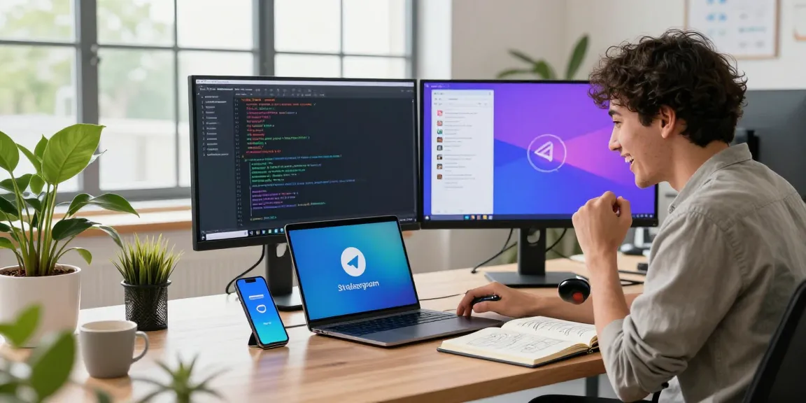 Engaging workspace showcasing Telegram Download on a laptop with notifications visible.