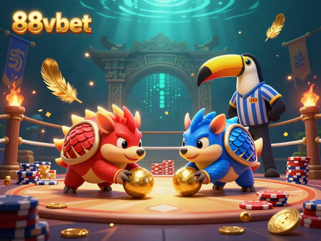 Join the 88vbet action as rival pangolins bowl through poker chips in a vibrant casino scene.