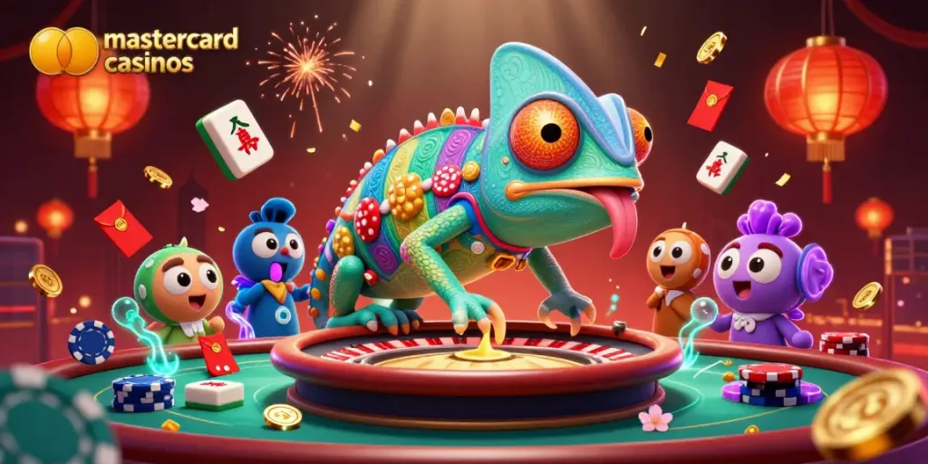 Experience fun gameplay at mastercard casinos with our vibrant 3D casino-themed art illustration.