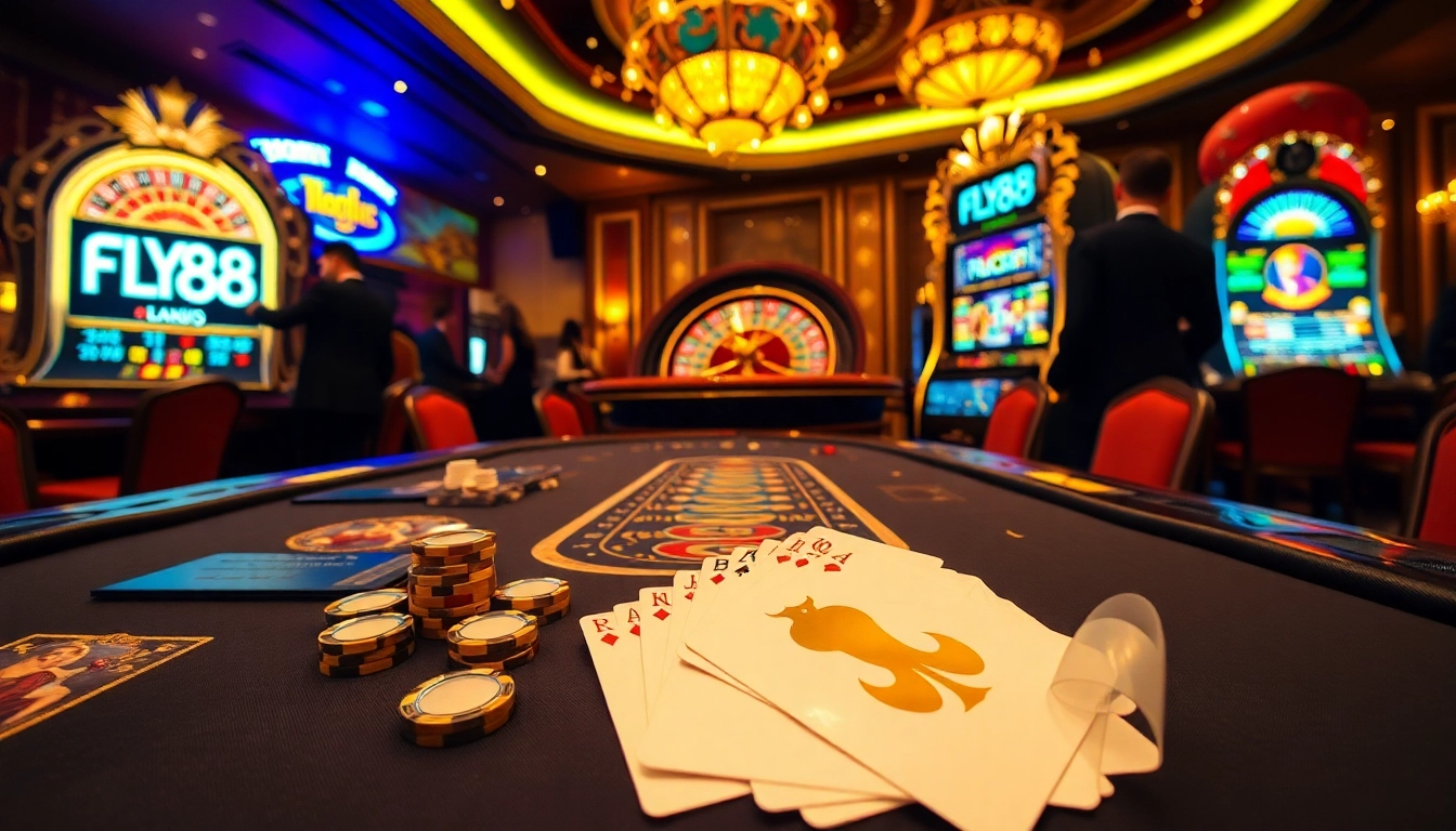 Engaged players experiencing the thrill of FLY88 at a luxury casino table.