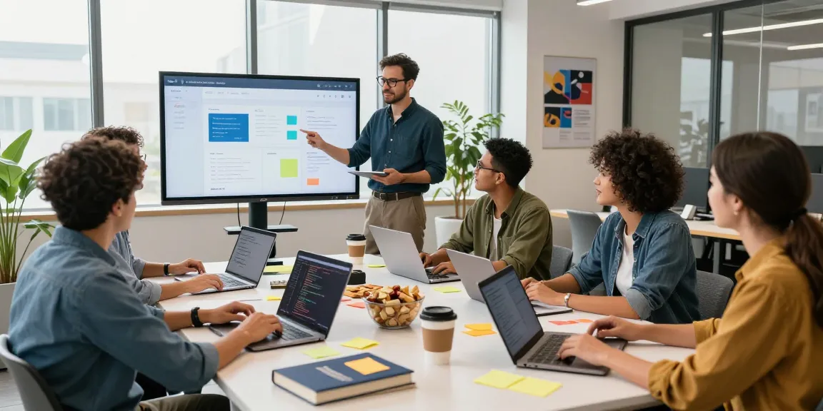 Dynamic collaboration at a web development agency Malaysia, showcasing teamwork and innovative solutions in a modern office.