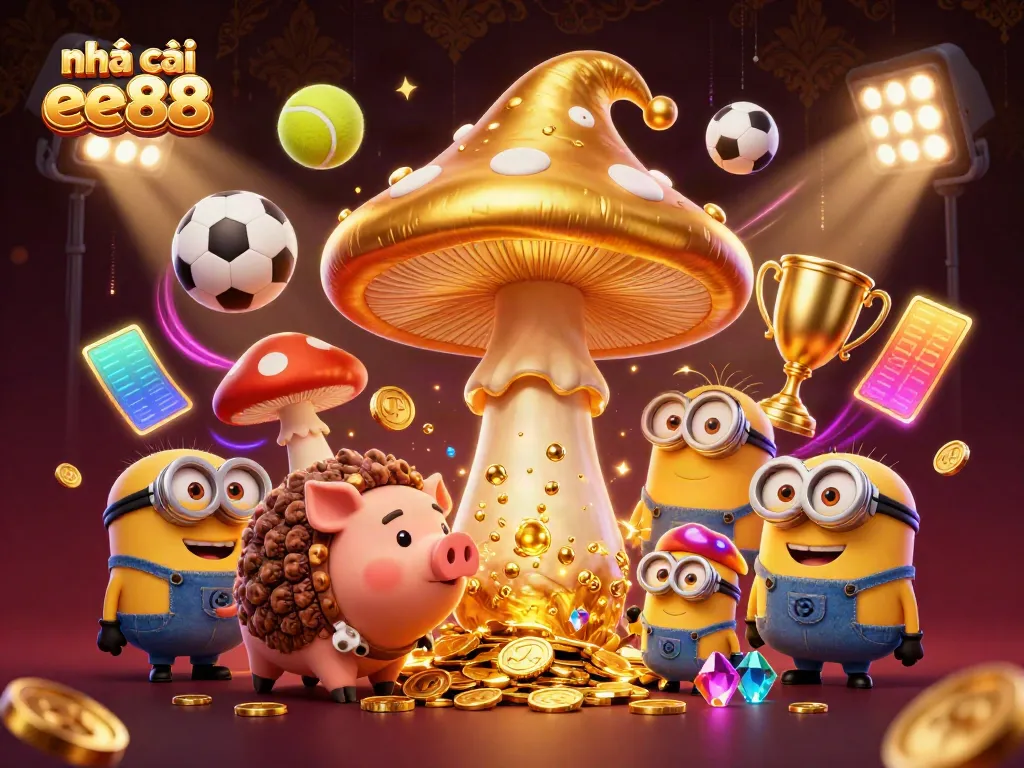 Engage with nhà cái ee88 in an exciting magical casino world with golden treasures, dynamic sports elements, and vibrant 3D characters.