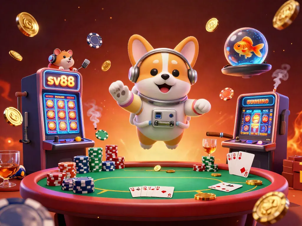Engage with sv88's thrilling casino atmosphere, where a corgi astronaut discovers floating poker chips and immersive games in space.