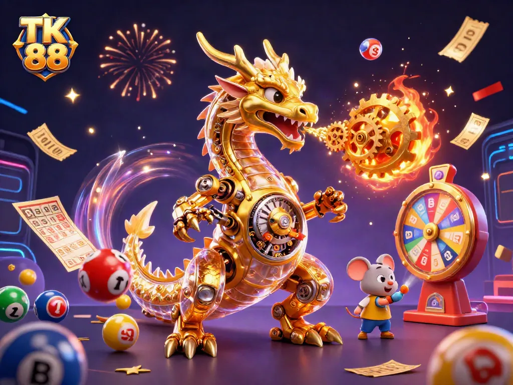 Engage with TK 88 through a vibrant casino scene featuring dynamic lottery action and excitement.