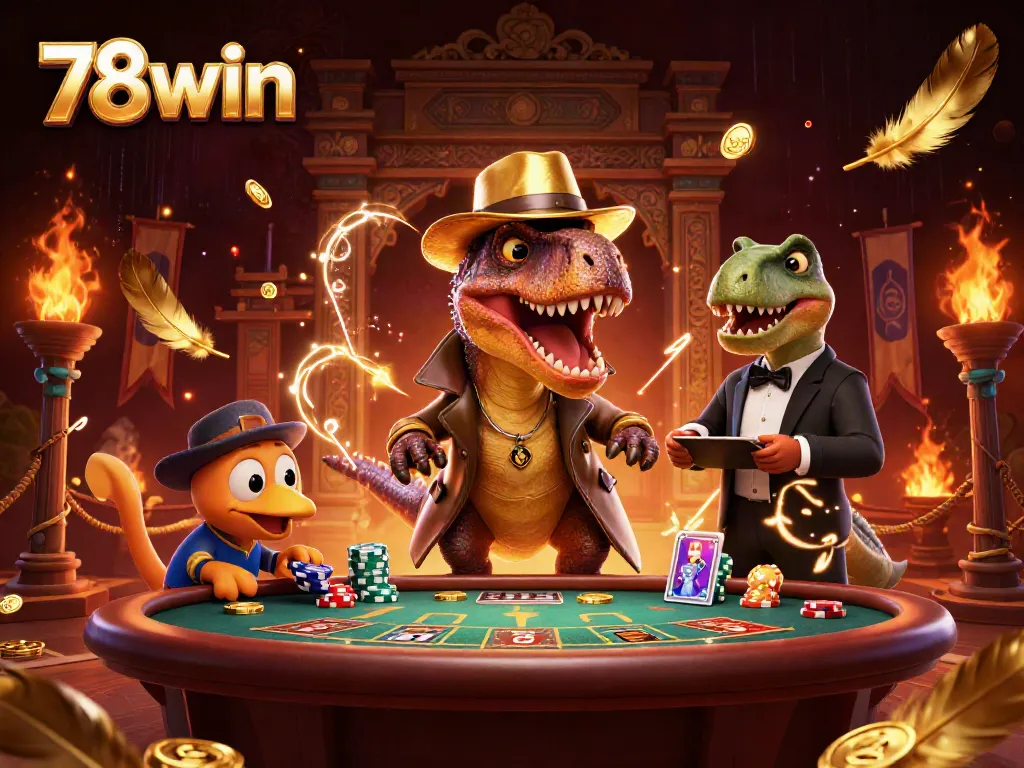 Experience thrilling gameplay with 78win's vibrant casino illustration showcasing unique characters.
