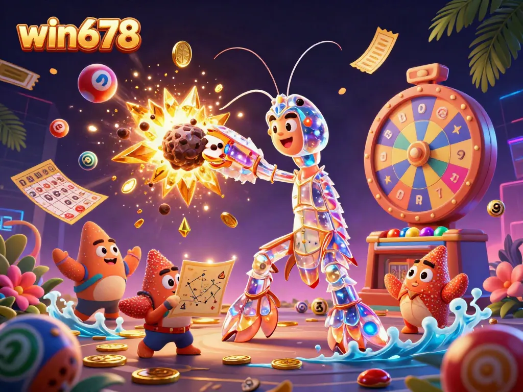 Experience win678 excitement as our galactic samurai mantis shrimp battles asteroids bursting with gems and coins.