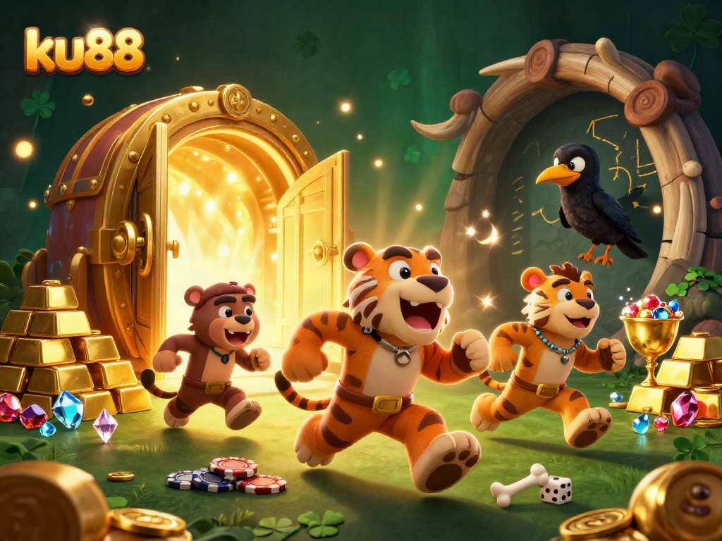 ku88 offers a thrilling casino atmosphere with a caveman sabertooth duo and treasures bursting with excitement.