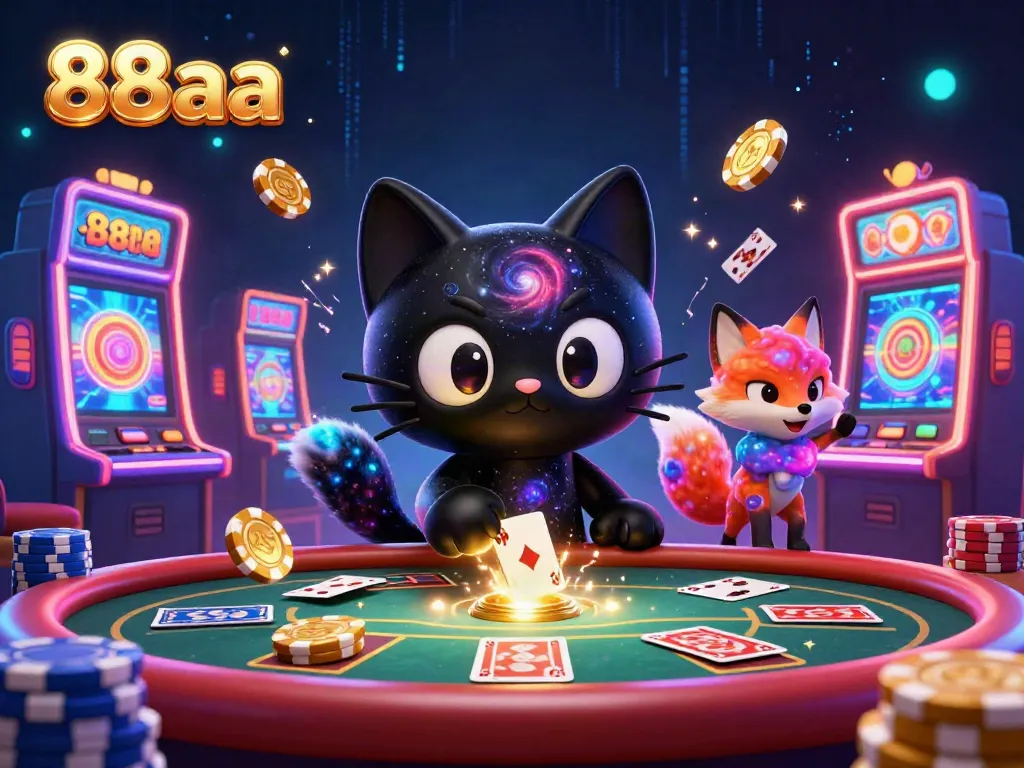 Experience thrilling wins at 88aa with captivating characters and vibrant casino elements in this dynamic illustration.
