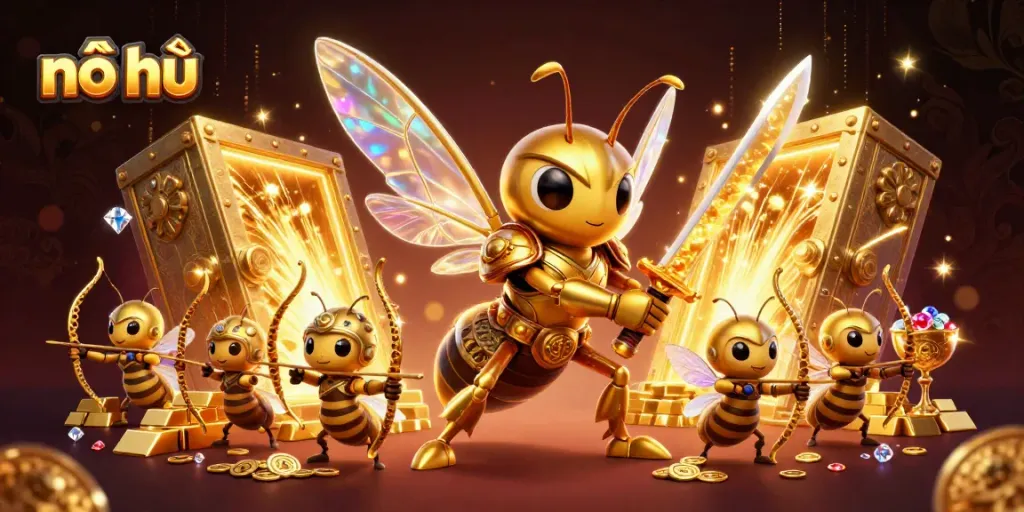 Experience the thrill of nổ hũ with this visually stunning 3D casino scene featuring dynamic characters and rich treasures.