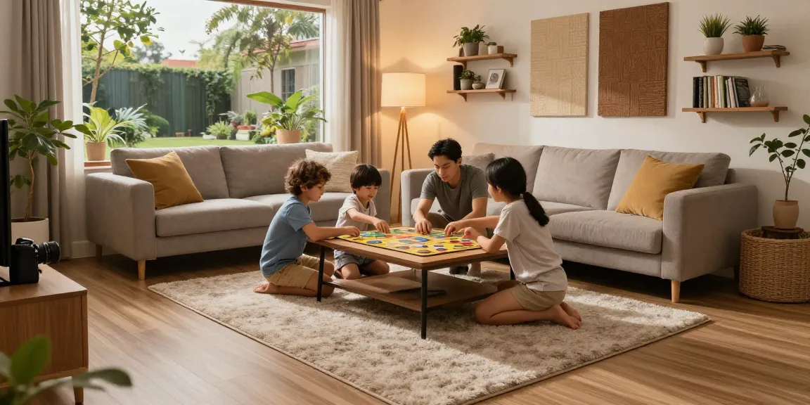 Acoustic flooring UK showcased in a family-friendly living room, enhancing comfort and sound insulation.