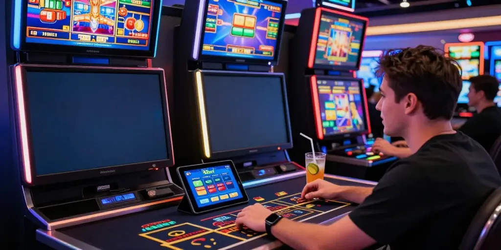 Player enjoying an exciting gaming session on 9bet with vibrant digital casino elements.