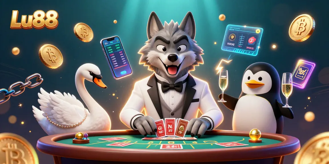 Lu88 players engage with vibrant casino characters amidst Bitcoin and Ethereum themes.