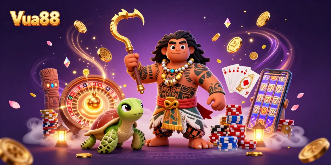 Engage in a thrilling experience at Vua88 with dynamic casino elements and vibrant characters.