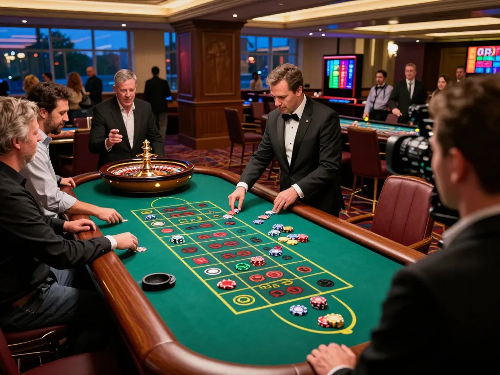 FLY88 players placing bets on a vibrant roulette table in a luxurious casino atmosphere