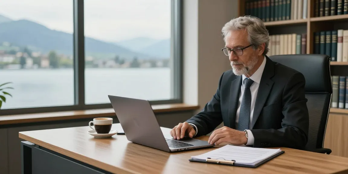 Valken Legal Swiss lawyer consulting clients with personalized service in a modern office setting.