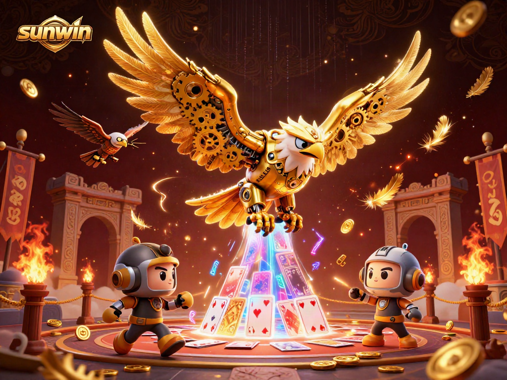 Experience the thrill of sunwin as the golden eagle dives into a vibrant casino scene.