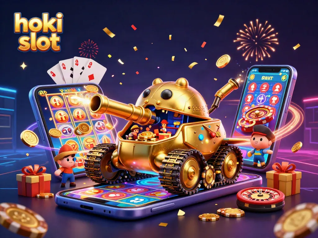 Experience the thrill of hoki slot with a vibrant casino-themed 3D illustration full of excitement.
