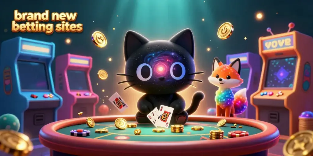Experience the excitement of brand new betting sites in a cosmic casino scene featuring a black hole cat.