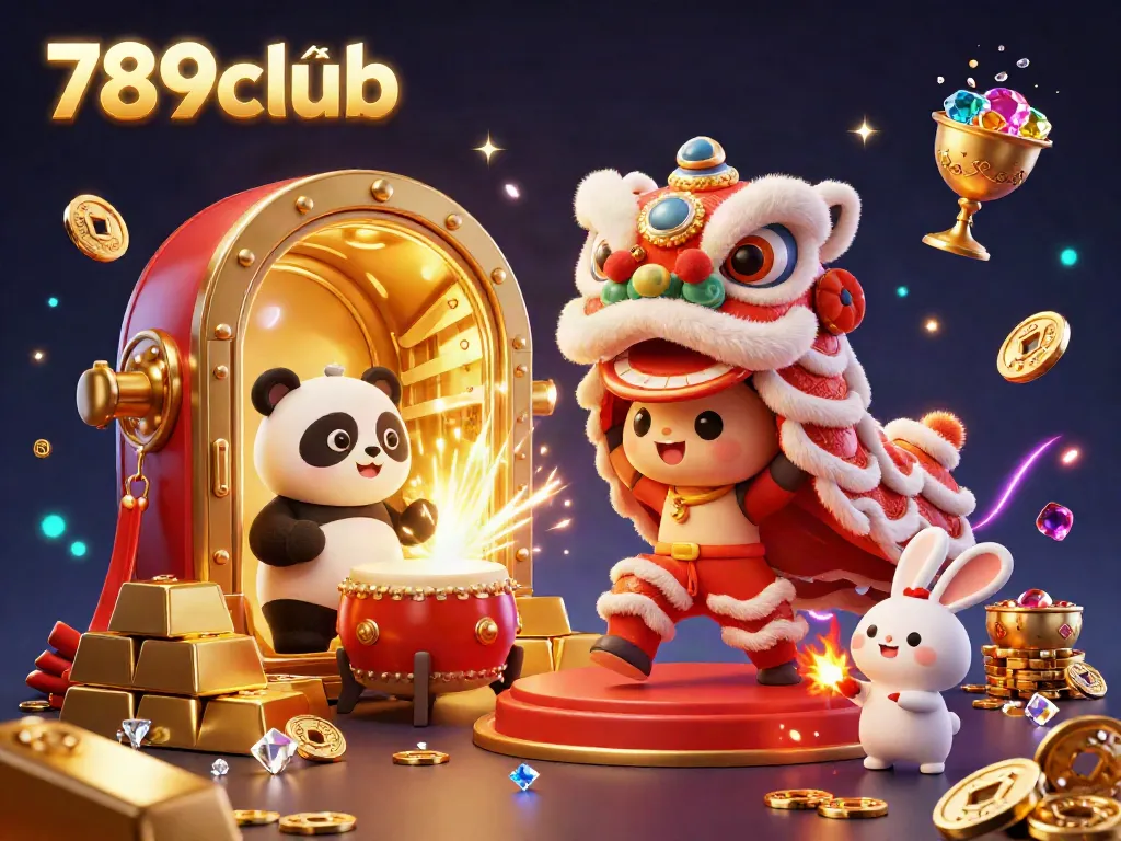 Experience thrilling action with 789club chính thức in an exciting 3D scene featuring a vibrant lion dance and casino elements.