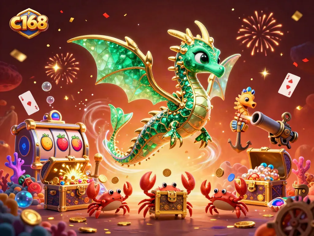 Spin and win with c168 in this dynamic casino-themed 3D illustration featuring vibrant characters.