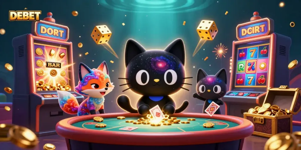 Engage in thrilling gameplay with DEBET, featuring a cosmic casino setting.
