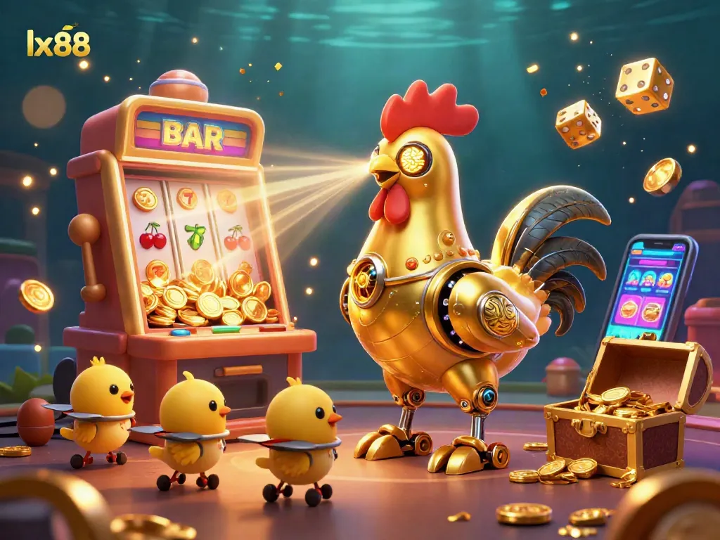 Engage in lx88 action with a vivid slot machine jackpot scene filled with vibrant elements.